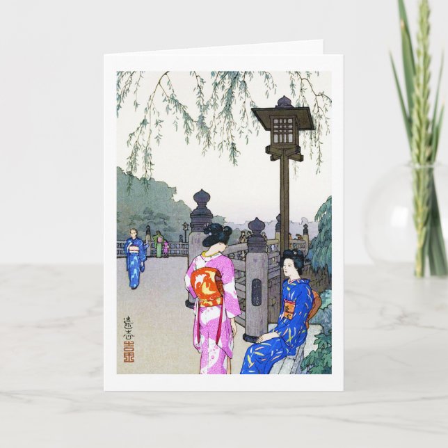 Scenery med kvinnor i en Kimono, Hiroshi Yoshida Kort (Framsida)