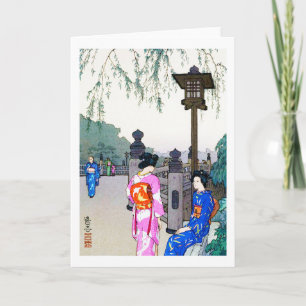 Scenery med kvinnor i en Kimono, Hiroshi Yoshida Kort