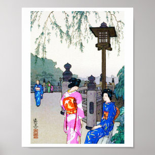 Scenery med kvinnor i en Kimono, Hiroshi Yoshida Poster