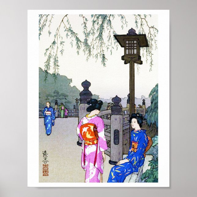 Scenery med kvinnor i en Kimono, Hiroshi Yoshida Poster (Framsidan)