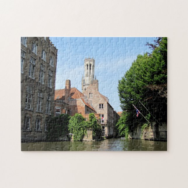 Scenery med vatten-kanalen i Brygge, Belgien. Pussel (Horisontell)