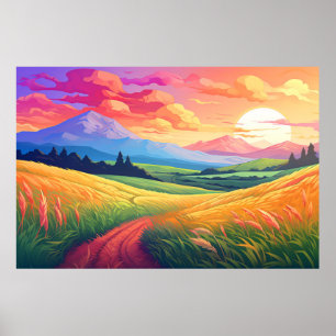 Scenery Panoramic Prairie liggande natur Poster