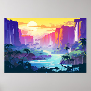 Scenery Panoramic Waterfall liggande natur Poster