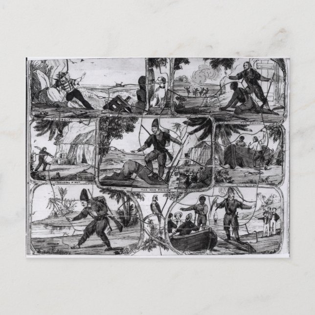 Scenes från "Robinson Crusoe" av Daniel Defoe Vykort (Framsida)
