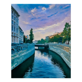 Scenfloden through City vid Sunset Perfect Poster