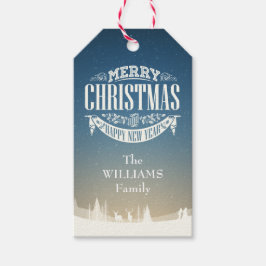 Scenfoto för personlig God jul Snö Presentetikett