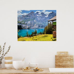scenfotografi av sjö Oeschinen Poster
