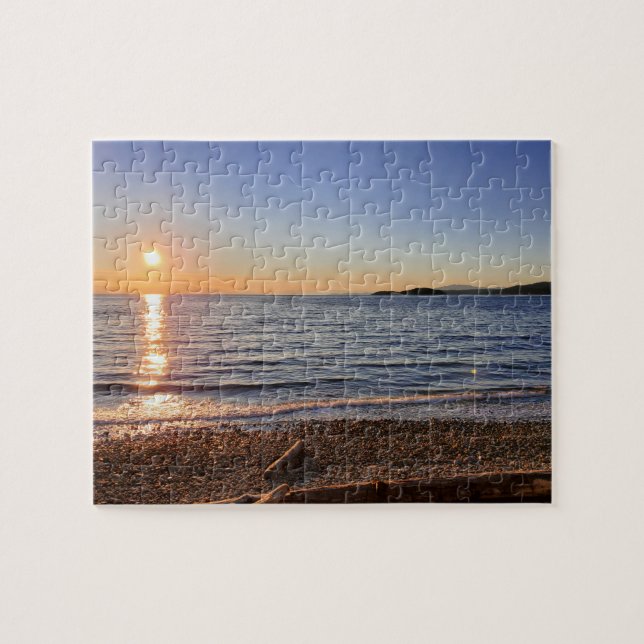 Scenia Beach Sunset Photo Jigszle Puzzle Pussel (Horisontell)