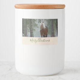 Scenia Brown Horse i en vinterjul Mat Etiketter