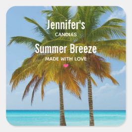 Scenia Handflatan Träd på en tropisk bockkandle Bi Fyrkantigt Klistermärke