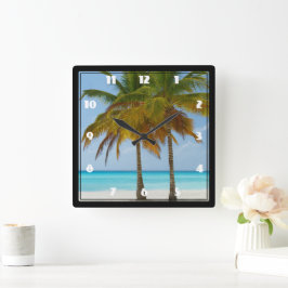 Scenia Handflatan Träd på en tropisk strand Fyrkantig Klocka