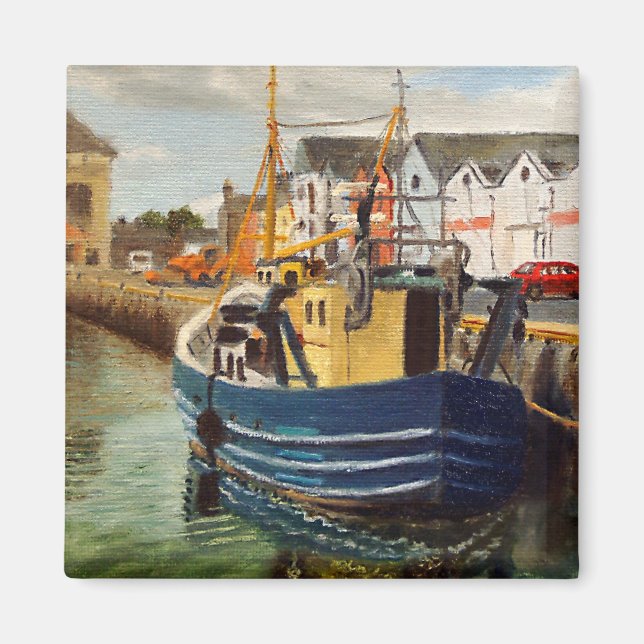 Scenia Harbour i Galway City Ireland FishBoat Magnet (Framsidan)