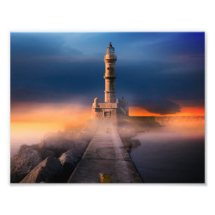 Scenia Lighthouse Sunset Storm Bevacker liggande Fototryck
