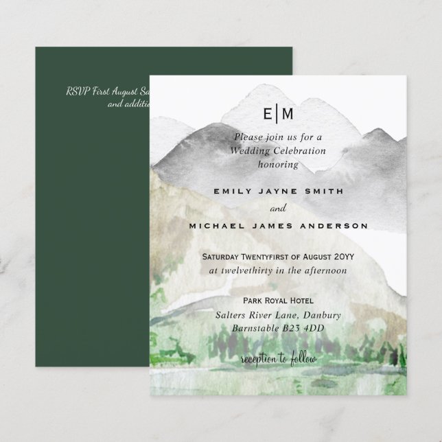 Scenia Mountains Evergreens Winter Wedding Rustic (Fram/baksida)