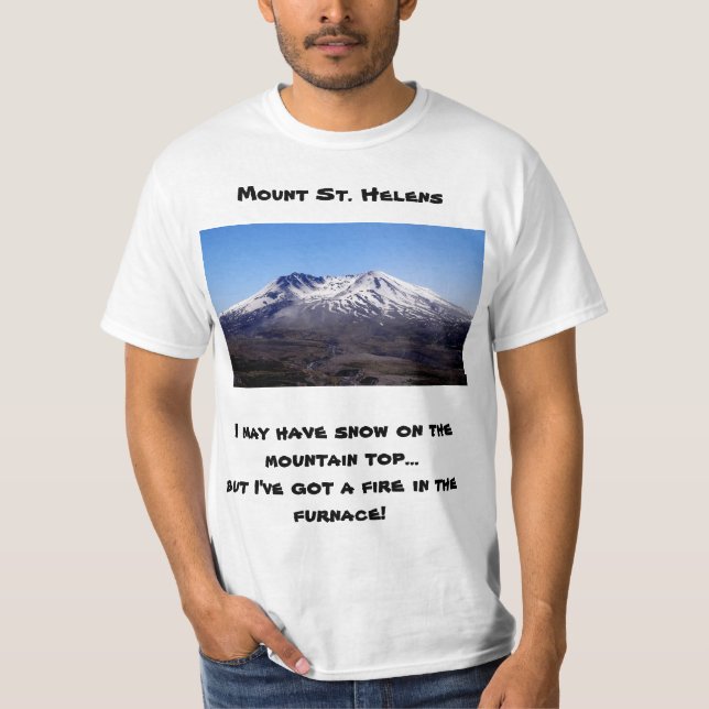 Scenia Mt. St. Helens T-Shirt med lustig bildtext. (Framsida)