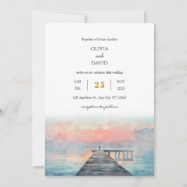 Scenia Pastel Dawn Fishing Pier Art Beach Wedding Inbjudningar