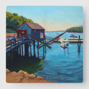 Scenia Rockport Maine Harbour med båtar Fyrkantig Klocka