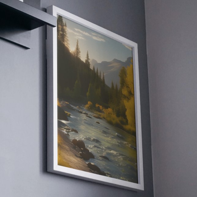 Scenia Sunlit Mountain River Poster (16x20 print framed as shown)