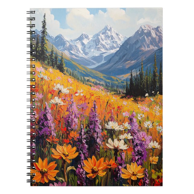 Scenia Wildblommor och Mountains Fine Art Anteckningsbok (Framsidan)