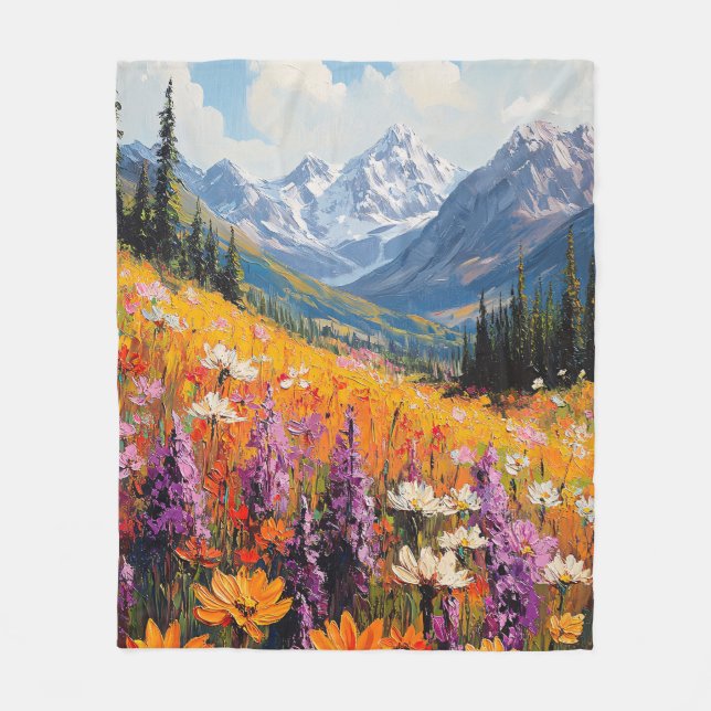 Scenia Wildblommor och Mountains Fine Art Fleecefilt (Framsidan)