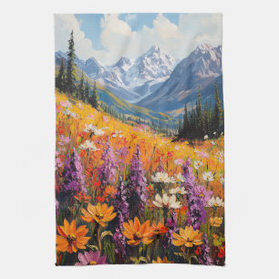 Scenia Wildblommor och Mountains Fine Art Kökshandduk
