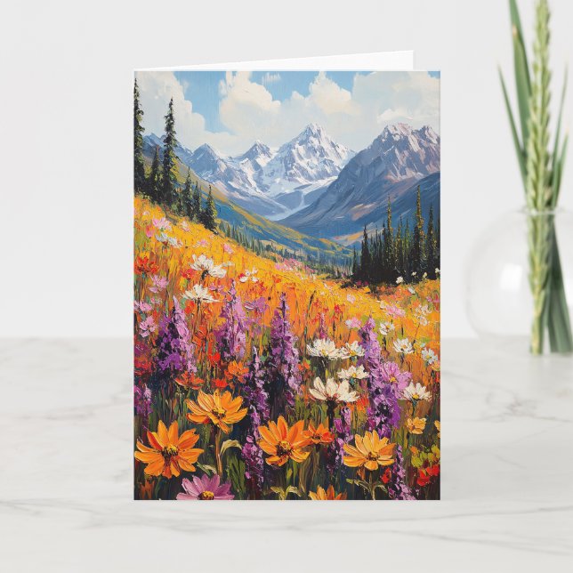 Scenia Wildblommor och Mountains Fine Art Kort (Framsida)