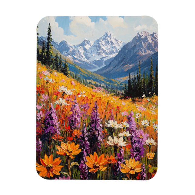Scenia Wildblommor och Mountains Fine Art Magnet (Vertikal)