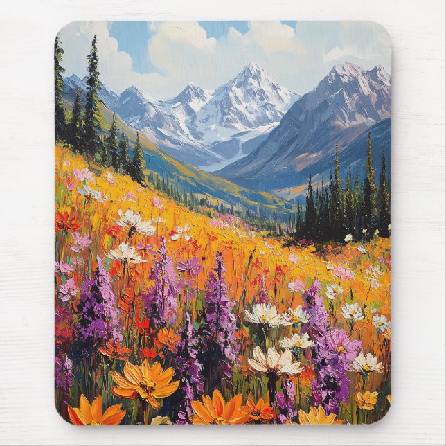 Scenia Wildblommor och Mountains Fine Art Musmatta (Framsidan)