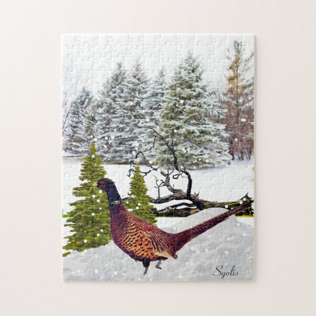 Scenia Winter Forest med South Dakota Pheasant Pussel (Vertikal)