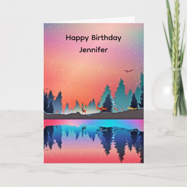 Scenia Winter Sjö med Hjort Birthday Kort (Framsida)