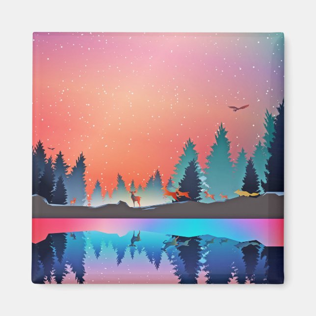 Scenia Winter Sjö med Hjort Magnet (Framsidan)