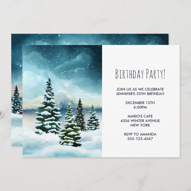 Scenia Winter Wonderland Watercolor Art Party Inbjudningar (Fram/baksida)