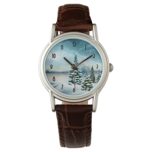 Scenia Winter Wonderland Watercolor Painting Armbandsur (Framsida)