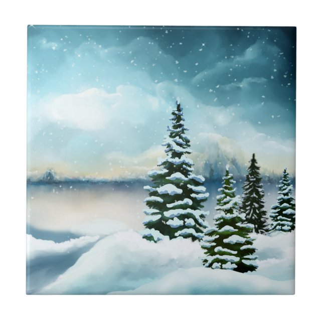 Scenia Winter Wonderland Watercolor Painting Kakelplatta (Framsidan)