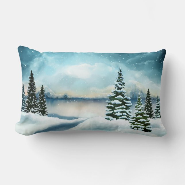 Scenia Winter Wonderland Watercolor Painting Lumbarkudde (Framsida)