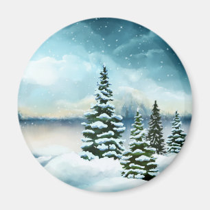 Scenia Winter Wonderland Watercolor Painting Magnet