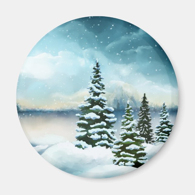 Scenia Winter Wonderland Watercolor Painting Magnet (Framsidan)