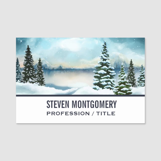 Scenia Winter Wonderland Watercolor Painting Namnbricka (Framsida)