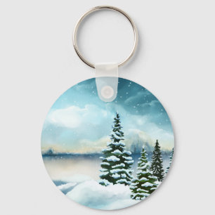 Scenia Winter Wonderland Watercolor Painting Nyckelring