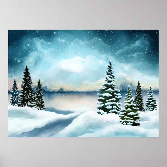 Scenia Winter Wonderland Watercolor Painting Poster (Framsidan)