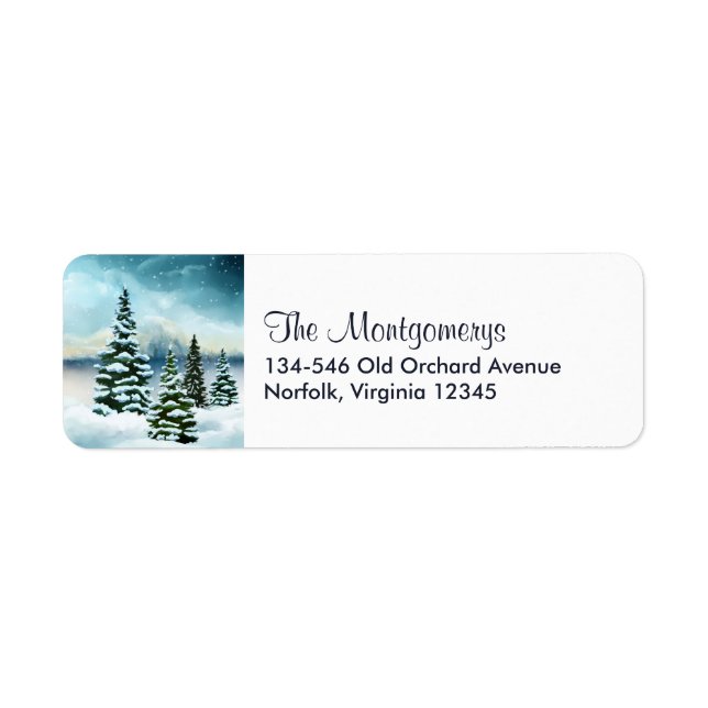 Scenia Winter Wonderland Watercolor Painting Returadress Etikett (Framsidan)