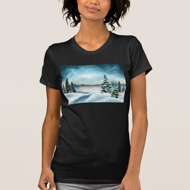 Scenia Winter Wonderland Watercolor Painting T Shirt (Framsida)