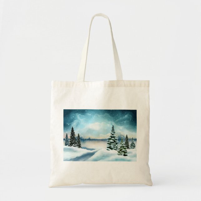 Scenia Winter Wonderland Watercolor Painting Tygkasse (Framsidan)