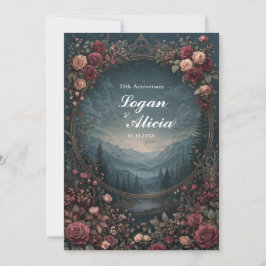 Scenic Alpine Landscape Mauve Floral Oval Wedding Inbjudningar