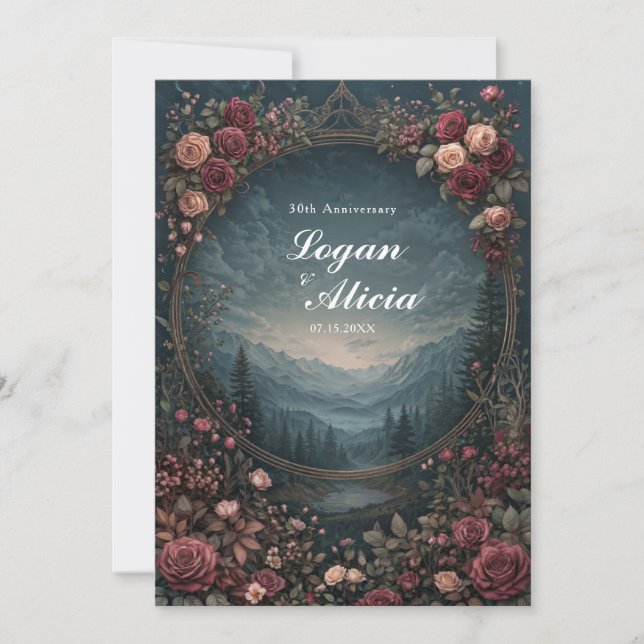 Scenic Alpine Landscape Mauve Floral Oval Wedding Inbjudningar (Framsida)