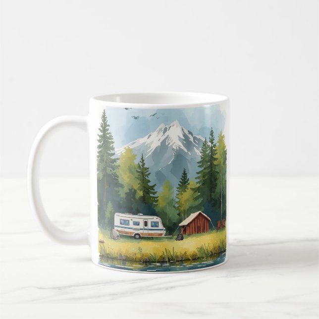 Scenic Caravan Camping Illustration Mug Kaffemugg (Vänster)