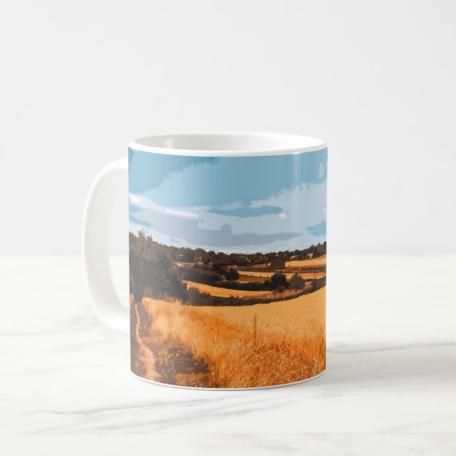 Scenic Country Path Golden Field Retro Kaffemugg (Framsida vänster)