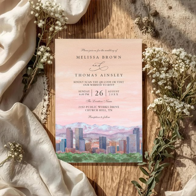 Scenic Denver Colorado Elegant QR Code Wedding Inbjudningar (Skapare uppladdad)