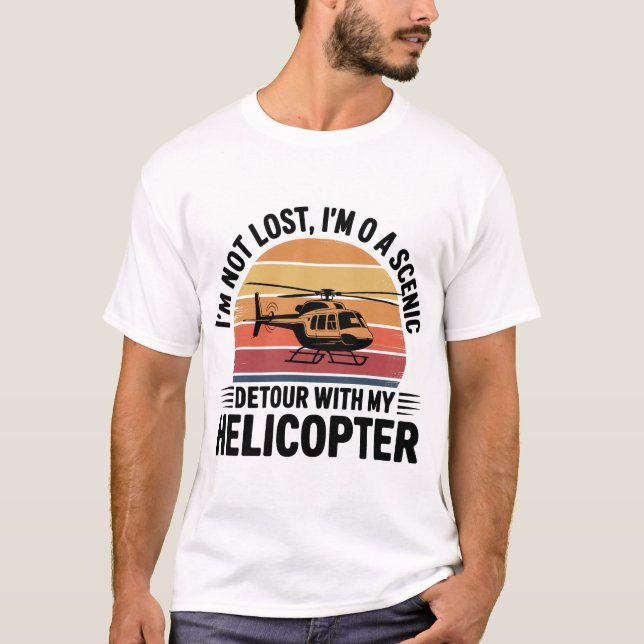 Scenic Detour Helicopter Retro Sunset Design T Shirt (Framsida)