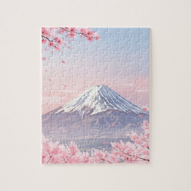 Scenic Puzzle of Mount Fuji and Cherry Blossoms Pussel (Vertikal)